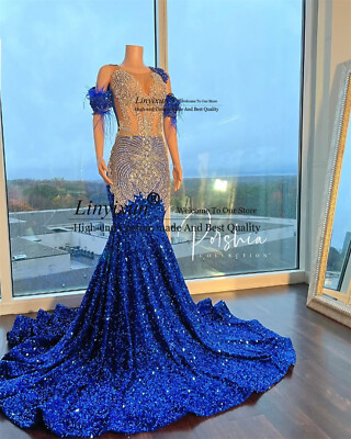 open lace back dress Royal Blue Sleeveless Mermaid Sweetheart Sequin Prom Dresses Custom Color / US0 main image 1