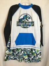 New Jurassic World Boy's Rash Guard Swim Trunks Shorts Swimwear UPF 50 2pc set