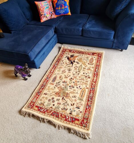 Afghan Handmade Area Rug Hand Knotted Wool Silk Living Room Carpet Shikarga Rug