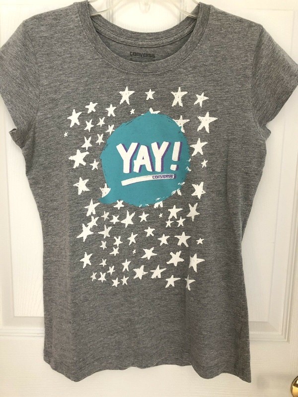 Converse Gray Short-Sleeve Knit Top Shirt Stars Yay! Size XL 13-14