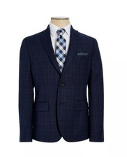 LAUREN RALPH LAUREN Big Boys Navy Blue Plaid Classic Sport Coat Size 8R