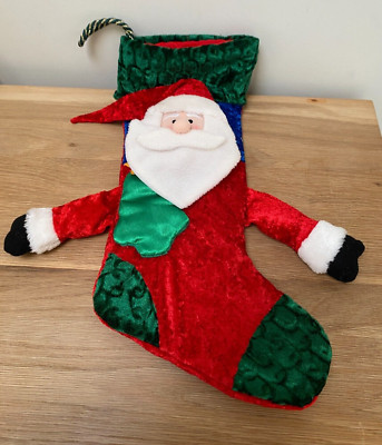 Weihnachtsstrumpf zum Aufhängen aus Stoff mit Weihnachtsmann H48cm