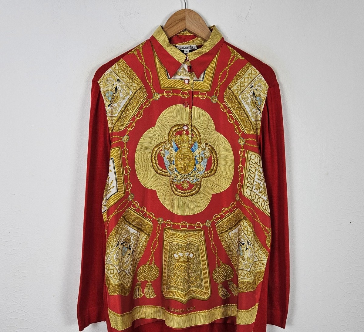 Vintage Hermes Poste et Cavalarie Silk Baroque Royalty Shirt Size