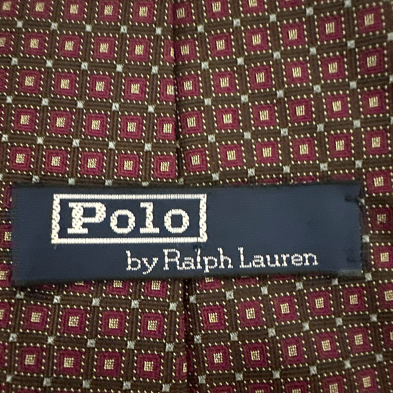 Polo Ralph Lauren Silk Tie Burgundy Geometric Pattern 3.5” Hand Made USA