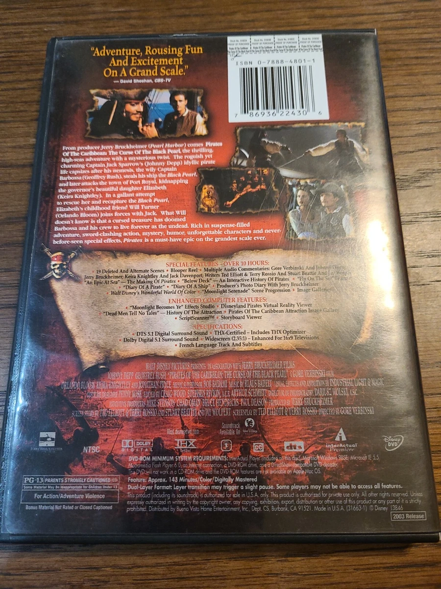 Pirates of the Caribbean: The Curse of the Black Pearl (DVD) No Case No  Tracking 786936224306