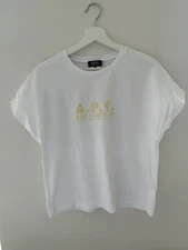 APC Women’s S White Logo T-Shirt Oversized Fit Designer French Cotton Chic