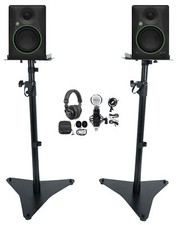  2 Mackie CR5BT 5.25" Studio Monitors Tone Control Microphone Headphones Stands