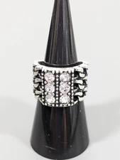 Premier Designs Grand Ring Silver Tone Curb Chain Wide CZ Cocktail Size 7.5