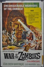 WAR OF THE ZOMBIES 1964 ORIGINAL 27X41 MOVIE POSTER JOHN DREW BARRYMORE