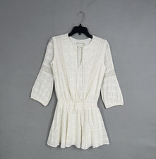 Alice + Olivia Dress Womens 0 White Embroidered Lace 3/4 Sleeve Fit Flare Mini