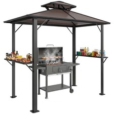 Grillpavillon 2,5 x 1,5 m, Wasserdicht Grillüberdachung mit Doppeldach Braun