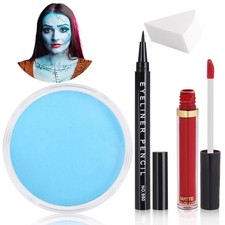 4 Pcs Sally Makeup Kit,Corpse Bride SFX Halloween Baby Blue ,Water Activated Fac