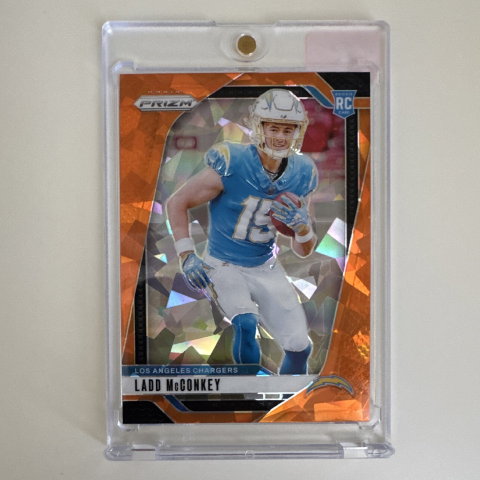 2024 Panini Prizm Ladd McConkey Orange Cracked Ice Prizm Rookie Chargers #365