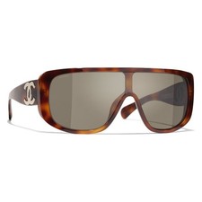 Chanel CH5495A C1295-3 Brown Shield w Gold "CC"/ Brn Gr ay Grad Lens Sunglasses