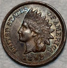 AU-UNC 1892 Indian Head Cent, Superbly Struck, Lustrous specimen.