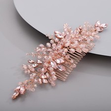 Crystal Hair Comb Beaded Hair Slide Comb for Bride Women Pink