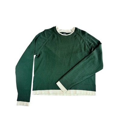 MONROW Double Layer Crewneck Sweater Women Size M Green Ivory Raglan HT1545