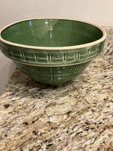 Antique McCoy Green Glazed Yelloware Window Pane #9 Bowl #4  1900's