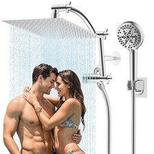All Metal 12" Rain Shower Head with Handheld Spray Combo with 16" Extension Arm