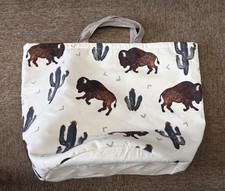 Hobby Lobby Tote Bag Satchel Bison Buffalo Cactus 15” X 12” Diameter White/brown