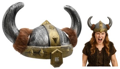 Womens Nordic Viking Hat Barbarian Helmet with Faux Fur Horns Costume  Accessory