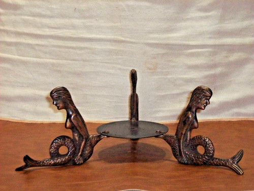 ANTIQUE VINTAGE VERONA MERMAID FISH BOWL HOLDER CAST IRON BRASS PLATED ART DECO