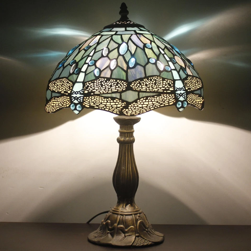 Tiffany Lamp Sea Blue Stained Glass Table Lamp 12X12X18 Inches Dragonfly Styl... - Image 2 of 4