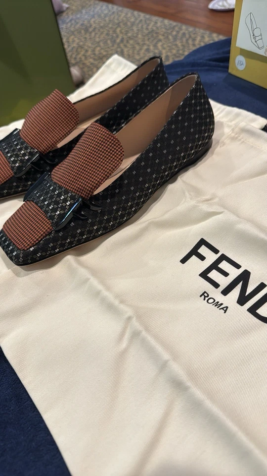 Mocasines Fendi negro/naranja de tela de jacquard y tweed Foto 4 de 4