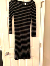 BCBGMAXAZRIA DRESS GREY AND BLACK STRIPPED SWEATER DRESS SIZE MEDIUM