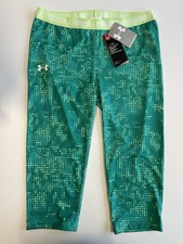 Under Armour Girls Heatgear Green Capri Leggings Size YXL