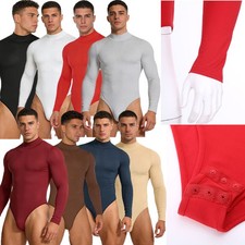 US Mens Rompers Button Down Leotard Undershirts Thongs Leotard Sports Bodysuit