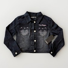 NWT True Religion GIRLS' LEOPARD DENIM JACKET Size 10/12, Black