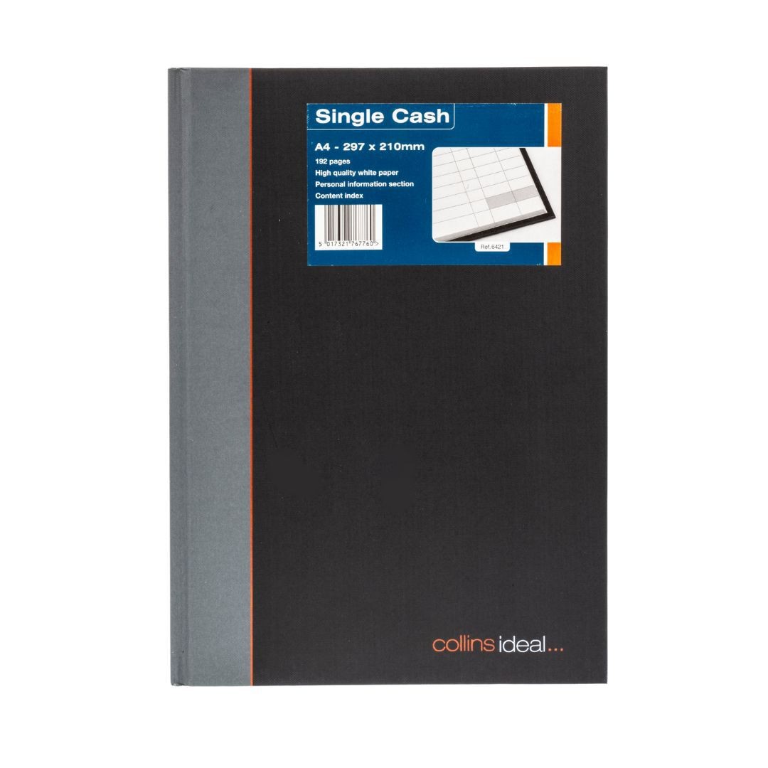 Ideal - A4 Cashbook Casebound Single Cash - 192 Pages - Black (6421)