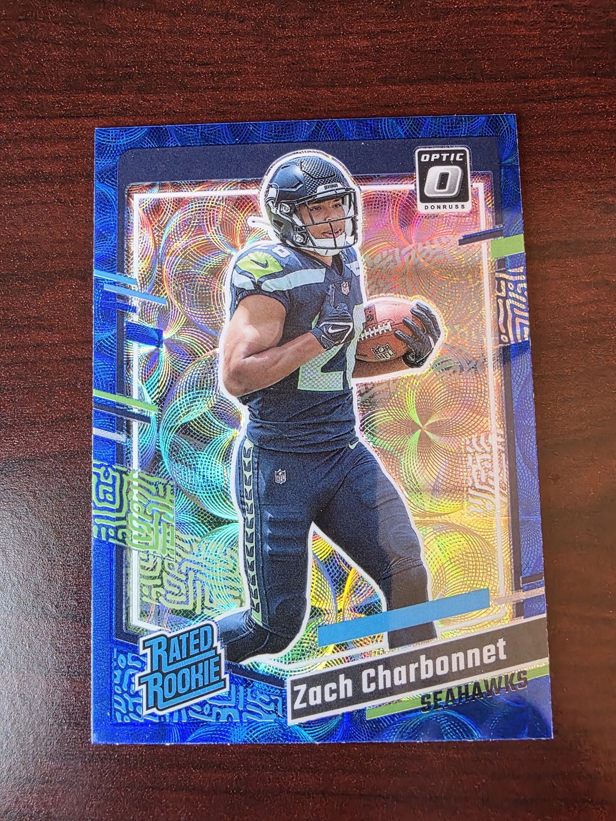 2023 Donruss #392 Zach Charbonnet Optic Rated Rookie Preview Blue Scope Prizm