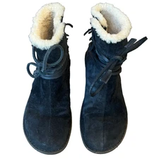 UGG Gaviota Ankle Boots Black Suede Fringe Sheepskin Womens 10 UK 8.5 EU 41