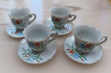 Vintage 1950s miniature doll tea cups and saucers set; floral - porcelain - Japa