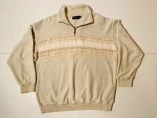 Vtg Tosani Canada Quarter Zip Sweater Textured Beige Knit Size XL Made in Canada