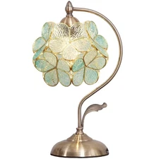 L10733 Tiffany Style Stained Glass Flower Petal Table Lamp with Brass Base fo...