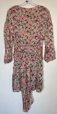 Zara Printed Floral Draped chiffon Tie Ruched Mini Dress Pink Green Black large