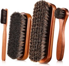 4 Pcs Horsehair Shine Shoes Brush Kit Polish Dauber Applicators Cleaning Leather