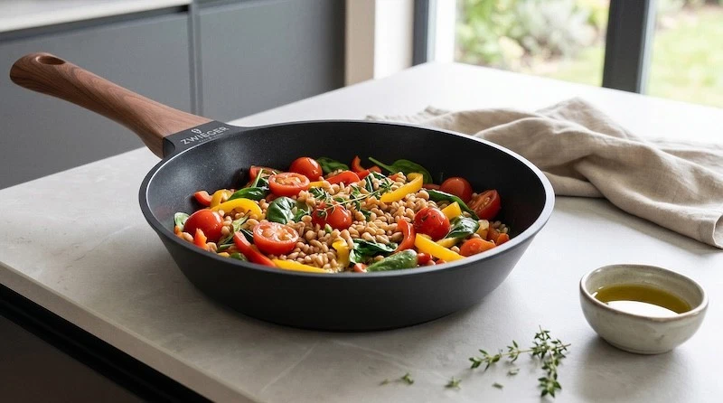 ZWIEGER OBSIDIAN WOOD DARK SET OF FRYPANS 3 PIECE, PANS 20 / 24 / 28 CM, PAN SET - Picture 6 of 7