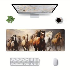 1pc 12x31.5in Oversized Mouse Pad: Galloping Horses, Washable Non-Slip Rubber