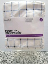 Target Room Essentials Microfiber Blue Grid Twin XL Sheet Set New