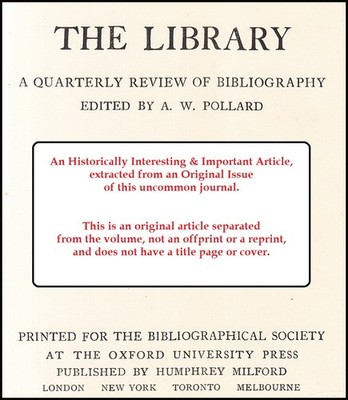 JACOB TONSON AND THE EARL OF ROCHESTER. AN ORIGINAL ARTICLE FROM THE LIBRARY, A