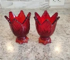 Set Of 2 Vintage Fenton Red Amberina Tulip Reversible Candle Holders