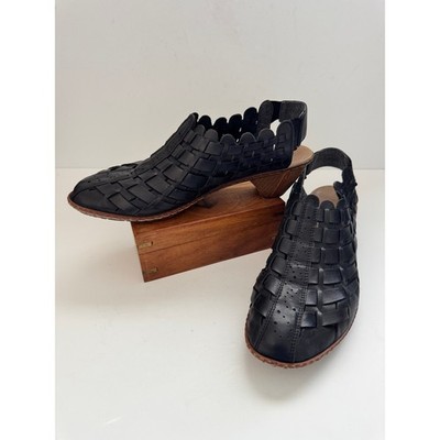 RIEKER EU 40 Woven Slingback Heels Women Black Leather Comfort
