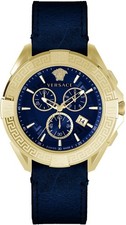 Versace VE5CA0223 Chrono Sporty Chronograph blue gold Leather Men's Watch NEW