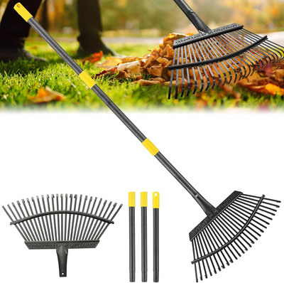 Rake, Garden Rake for Leaves, Heavy Duty Metal Leaf with 37-65 inch Gray 