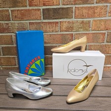 2 Pair Metallic Dress Heels Vintage Leather Silver Fanfares Gold Paloma Sz 5-5.5