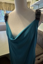 Vintage Y2K MICHAEL Michael Kors Teal Cowl Neck Dress L Buckle Straps 2000s